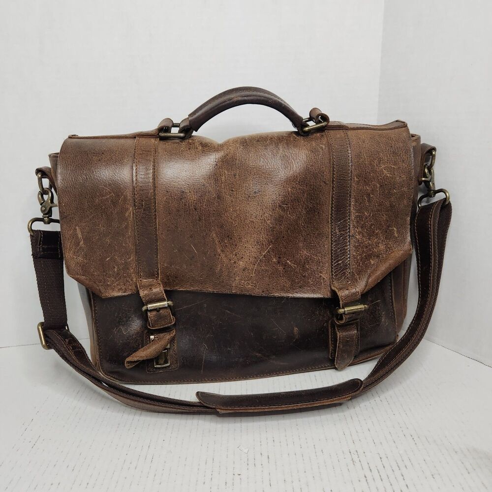 Vaschy Full Leather Men's Messenger Crossbody Shoulder Travel Bag 15”Laptop READ
